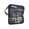 Trusă pedichiură profesională 9 piese din inox în etui negru cu fermoar și mâner