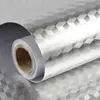 Autocolant bucătărie autoadeziv PVC Cub 3D argintiu rezistent la temperaturi ridicate 60 x 300 cm