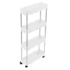 Etajeră mobilă îngustă cu 4 rafturi și roți, albă, 40.5×22.5×87 cm