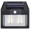 Lampă solară de perete cu senzor de mișcare, 2 becuri LED, 600 lumeni, 3 moduri iluminare, pentru exterior, negru