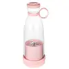 Mini blender portabil roz cu 4 lame din oțel inoxidabil, design compact și sticlă transparentă