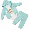 Compleu băieți din bumbac subțire Teddy Bear turcoaz deschis body hanorac pantaloni