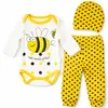 Compleu bebeluși din bumbac Cute World of Bees body pantaloni căciuliță