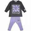 Compleu fete subțire 2 piese cu bluză gri antracit și pantaloni lila, set 6 bucăți, 3–10 ani