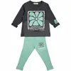 Compleu fete subțire 2 piese cu bluză gri antracit și pantaloni verde mentă, set 6 bucăți, 3–10 ani