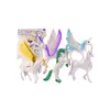 Set 6 Figurine Unicorn și Pegasus cu Aripi Magice, Detalii Strălucitoare, Design Elegant, Culoare Alb, Dimensiuni 6 cm