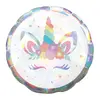 Balon din Folie de Aluminiu Rotund Unicorn Magic, Design Holografic cu Flori și Steluțe, 45 x 45 cm