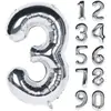 Balon Cifră 3 din Folie, 68 × 53 cm, Argintiu