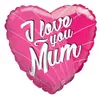 Balon din Folie de Aluminiu Tip Inimă, Mesaj „I Love You Mum”, Roz, 45 x 45 cm