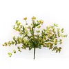 Buchet Floral Artificial cu 12 Capete, Frunziș Verde-Auriu Decorativ, Înălțime 35 cm