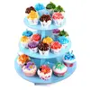 Suport pentru cupcake pentru prăjituri, 3 niveluri, rotund, din carton, modele colorate