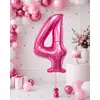 Balon din folie de aluminiu, Cifra 4, Roz metalizat, înălțime 81 cm (32 inch)