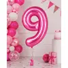 Balon din folie de aluminiu, Cifra 9, Roz metalizat, înălțime 81 cm (32 inch)