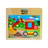 Puzzle Clasic din Lemn pentru Copii și Bebeluși, Model Excavator și Utilaje de Șantier, Joc Educativ de Potrivire