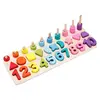 Joc Montessori Tip Puzzle din Lemn cu Cifre, Forme Geometrice și Inele pentru Numărat