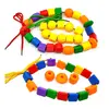 Set Mărgele de Șnuruit din Plastic, Joc Educativ Descoperă și Construiește cu Forme Geometrice Multicolore