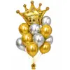 Set Baloane Party King/Queen - Coroană Aurie și Baloane Metalice