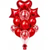 Set Baloane Petrecere, Balon Inima din Folie și Confetti, Umflare Aer/Heliu, Rosu