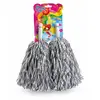 Set 2 Pompoane Majorete, Argintiu Metalizat, cu Mâner de Plastic, Accesorii Petrecere și Sport