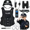 Set Diverse Accesorii de Poliție pentru Copii, Trusă Tactică de Jucărie cu Vestă Neagră, Cască, Cătușe și Binoclu