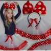Costum Minnie Mouse pentru Fetițe, Set cu Fustă din Tulle Alb și Diademă cu Fundă Roșie cu Buline Albe
