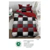 Lenjerie de Pat Single din Finet cu Elastic Pucioasa, 4 Piese, Imprimeu Geometric Carouri 3D Roșu și Negru