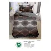 Lenjerie de Pat Single din Finet cu Elastic Pucioasa, 4 Piese, Imprimeu Geometric Abstract Negru și Maro, Model S-59