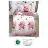 Lenjerie de Pat Single din Finet cu Elastic Pucioasa, 4 Piese, Imprimeu Trifoi 3D Roz și Verde, Model S-50