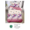 Lenjerie de Pat Single din Finet cu Elastic Pucioasa, 4 Piese, Imprimeu Unicorni și Curcubeu Roz, Model S-34