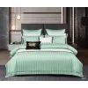 Lenjerie de Pat Dublu din Damasc Premium Pucioasa, 6 Piese, Cearceaf de Pat cu Elastic 180 x 200 cm, Dungi Hoteliere, Verde Mentă, Model W-8