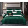 Lenjerie de Pat Dublu din Damasc Premium Pucioasa, 6 Piese, Cearceaf de Pat cu Elastic 180 x 200 cm, Dungi Hoteliere, Verde Smarald, Model W-7