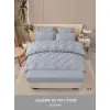 Lenjerie de Pat Dublu din Finet Premium Pucioasa, 6 Piese, cu Pliuri Brodate structural și Cearceaf cu Elastic, Gri Deschis Uni, Model Q-8