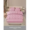 Lenjerie de Pat Dublu din Finet Premium Pucioasa, 6 Piese, cu Pliuri Brodate structural și Cearceaf cu Elastic, Roz Pal / Roz Deschis Uni, Model Q-2