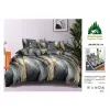 Lenjerie de Pat Dublu din Finet cu Cearceaf cu Elastic, Model Elegant Abstract Auriu și Gri Pucioasa, 4 Piese