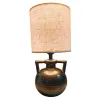 Veioză Amforă Ceramică, Bronz Metalic, Abajur Textil Crem, H31cm