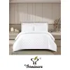 Lenjerie de Pat Dublu din Damasc Premium, 4 Piese, Cearceaf de Pat cu Elastic 180x200 cm, Model Pătrățele Alb