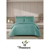 Lenjerie de Pat Dublu din Damasc Premium, 4 Piese, Cearceaf de Pat cu Elastic 180x200 cm, Model Pătrățele Turcoaz