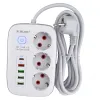 Prelungitor Electric Inteligent RURLBW, 3 Prize, 5 Porturi USB, Cablu 5 Metri, 2500W, Alb
