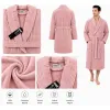 Set Complet Baie: 1 Halat Velur Mărime L/XL și 2 Prosoape, Roz