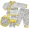 Set 4 Serii Compleu Pentru Bebeluși 5 Piese Bumbac 100% Cu Model Imprimat Galben Mărimi 22-24