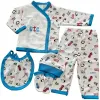 Set 4 Serii Compleu Pentru Bebeluși 5 Piese Bumbac 100% Cu Model Imprimat Albastru Mărimi 22-24