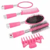 Set 5 Accesorii pentru Păr: Perie Rotundă, Perie Ovală, Pieptăn, Oglindă și Clamă, Roz