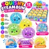 Squishy Steam Bun cu Bile și Sclipici, 8,5 cm, Jucărie Antistres Soft Glitter Bubble, Dim Sum Kawaii, Culori Diverse, Set 12 Bucăți