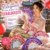 Set de 12 evantaie textile pliabile cu flori embosate, G425