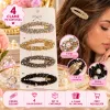 Clame de Păr Tip TT din Metal cu Pietre Strălucitoare și Perle - Set 12 Cartonașe (48 Bucăți)