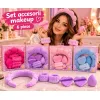 Set Accesorii Makeup cu Bentiță Pufoasă, Manșete și Bureței - 6 Piese