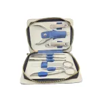 Trusă manichiură cu 9 piese din inox în etui crem cu fermoar auriu