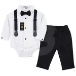 Costum bebeluși băiat bleumarin 3 piese pantaloni body și bretele
