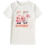 Tricou fete alb cu imprimeu Best Labubu, bumbac cu licra, Italia, mărimi 4–14 ani
