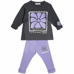 Compleu fete subțire 2 piese cu bluză gri antracit și pantaloni lila, set 6 bucăți, 3–10 ani